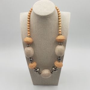 VTG Retro LG. Beaded Orange/White/Silver Necklace